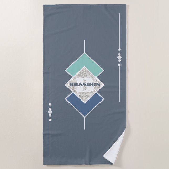 Serviette de plage bleue personnalisée (Devant)