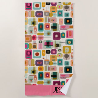 Serviette De Plage Blocs de couleurs RETRO Mid Century Nom de la BOHO