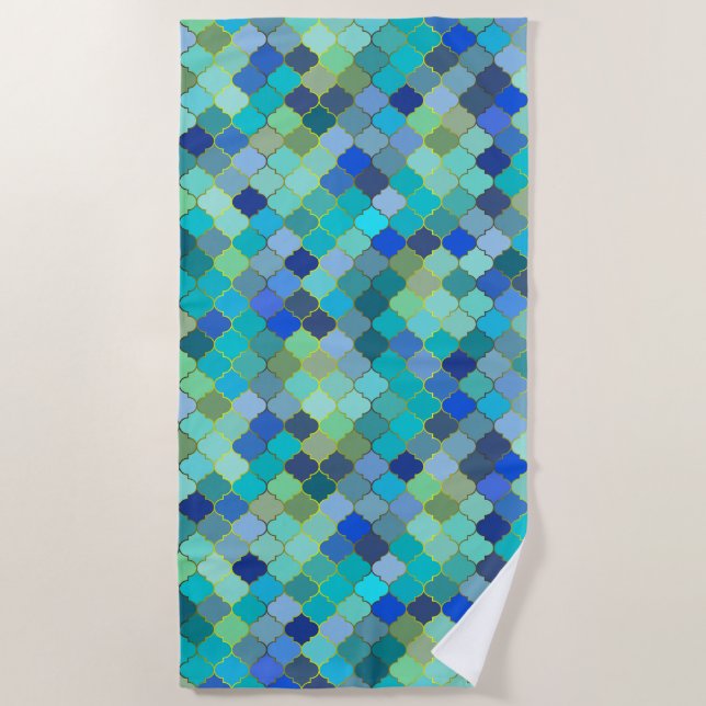 Serviette De Plage Blue Aqua Moroccan Mosaic Pattern (Devant)