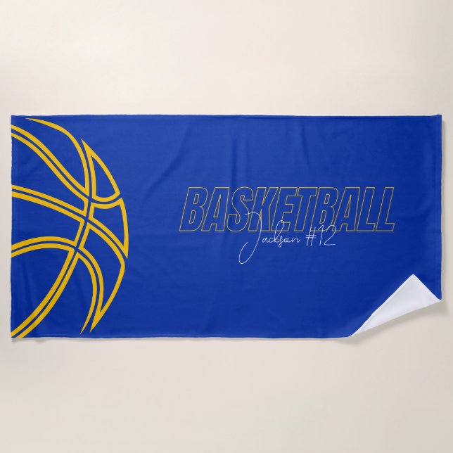 Serviette De Plage Blue Basketball Player Nom Numéro Coach Sports (Devant)