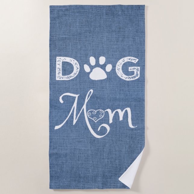 Serviette De Plage Blue Burlap Chien Maman Plage Serviette (Devant)