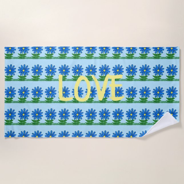 Serviette de plage Blue Daisies (Devant)
