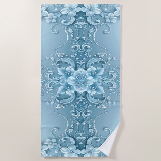 Serviette De Plage Blue Decorative Floral Beach Towel (Devant)