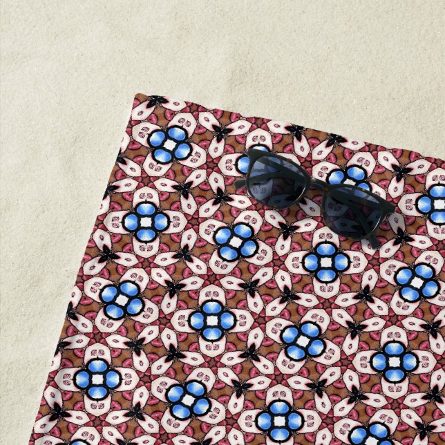 Serviette De Plage Blue Floral  Pink and Brown (En situation)