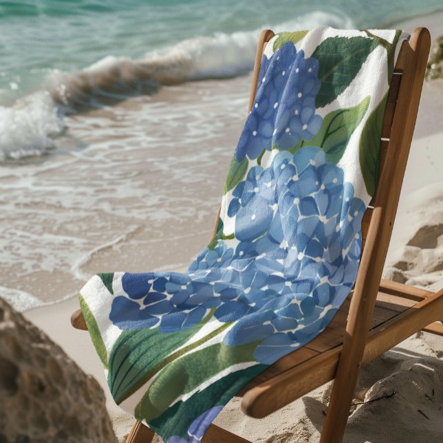 Serviette De Plage Blue Hydrangeas | Beau Floral Bush (Créateur téléchargé)
