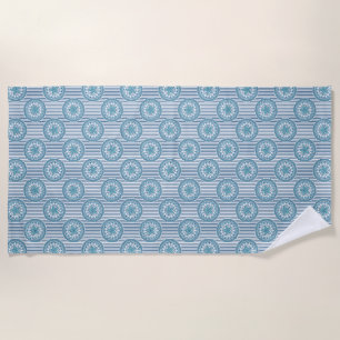 Serviette De Plage Blue mandala pattern on striped background