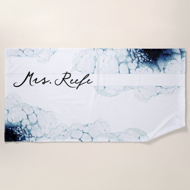 Serviette De Plage Blue Nautical Destination Mariage Mme. (Devant)