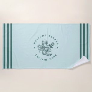 Serviette De Plage Blue Navy Ancre nautique club de yacht retro pieuv