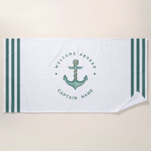 Serviette De Plage Blue Navy Ancre nautique yacht club voile
