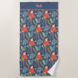 Serviette De Plage Blue Parrot Land Motif tropical Monogramme