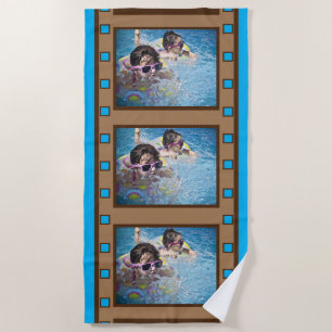 Serviette De Plage Blue Retro Film Strip Photo Beach Towel