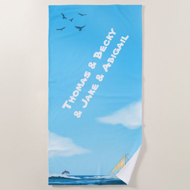 Serviette De Plage Blue Summer, Bright Sky, White Name (Devant)