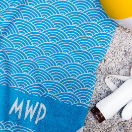 Serviette De Plage Blue Wave Motif Monogram Beach Towel