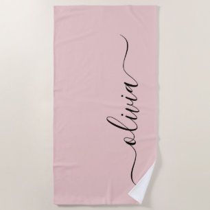 Serviette De Plage Blush Dusty rose moderne Script Girl Monogramme No