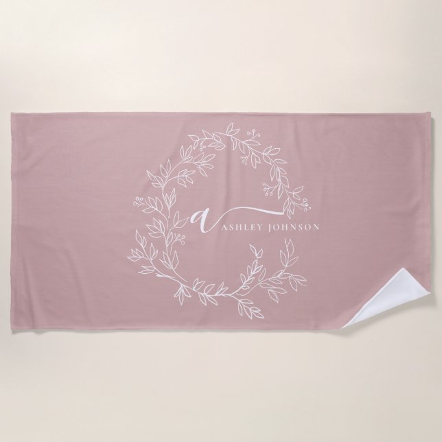 Serviette De Plage Blush Dusty rose moderne Script Girl Monogramme No (Devant)