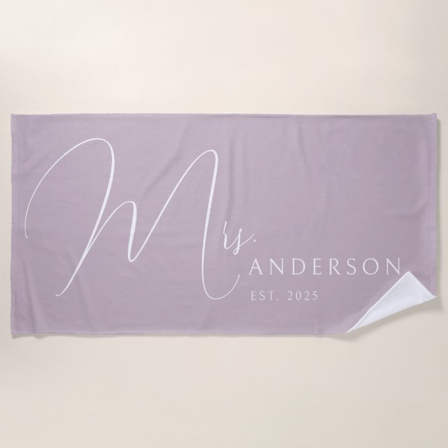 Serviette De Plage Blush Pink Newlywets Nom Lune de miel personnalisé (Devant)