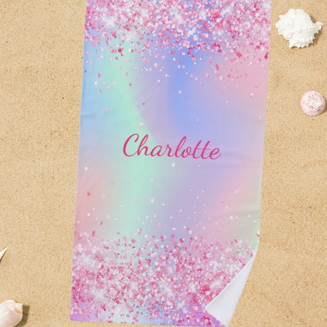 Serviette De Plage Blush rose violet parties scintillant fille nom ho (Créateur téléchargé)