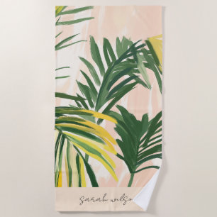 Serviette De Plage Boho Blush Green Tropical Palm Plage Feuille