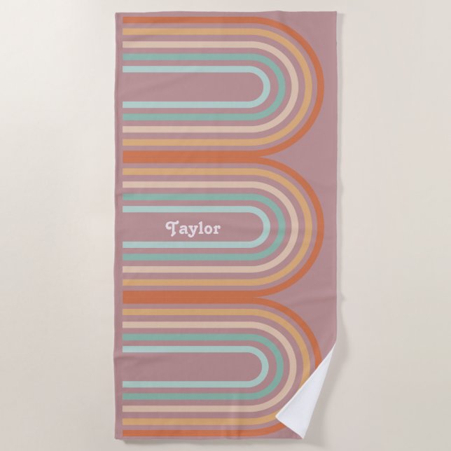 Serviette De Plage Boho Bohemian Pastel Rainbow Mauve Arrière - plan (Devant)