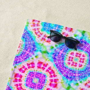 Serviette De Plage Boho Cravate teint violet bleu rose Motif