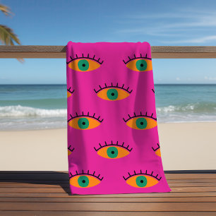 Serviette De Plage BOHO Evil Eye Motif Funky Fuchsia Fun