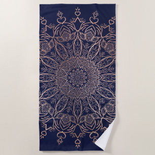 Serviette De Plage Boho Mandala Rose bleu or Flower