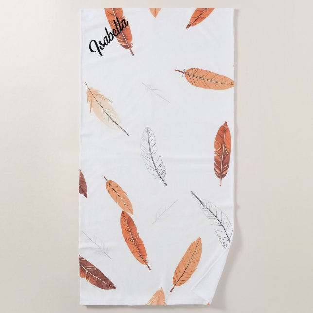 Serviette De Plage Boho Plumes populaires Collection de luxe (Devant)