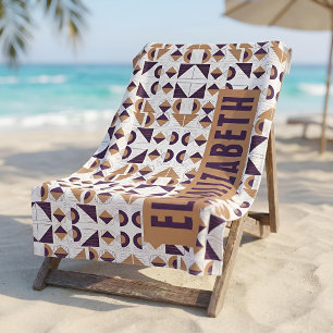 Serviette De Plage Boho Purple & Moutarde Chic du Milieu du Siècle No