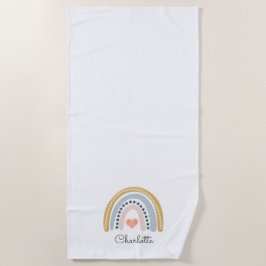 Serviette De Plage Boho Watercolor Arc-en-ciel bouton personnalisé