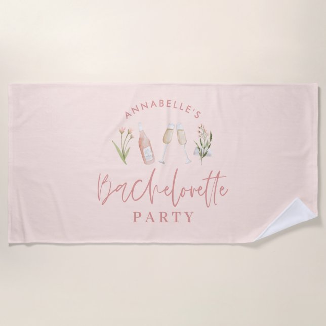 Serviette De Plage Boissons roses modernes plage de bachelorette  (Devant)