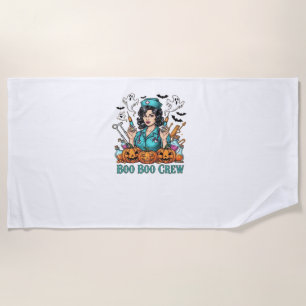 Serviette De Plage Boo Boo Crew Infirmière d'Halloween avec seringues