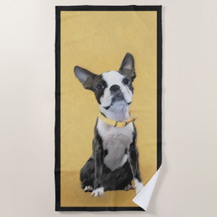 Serviette De Plage Boston Terrier Painting - Cute Original Dog Art