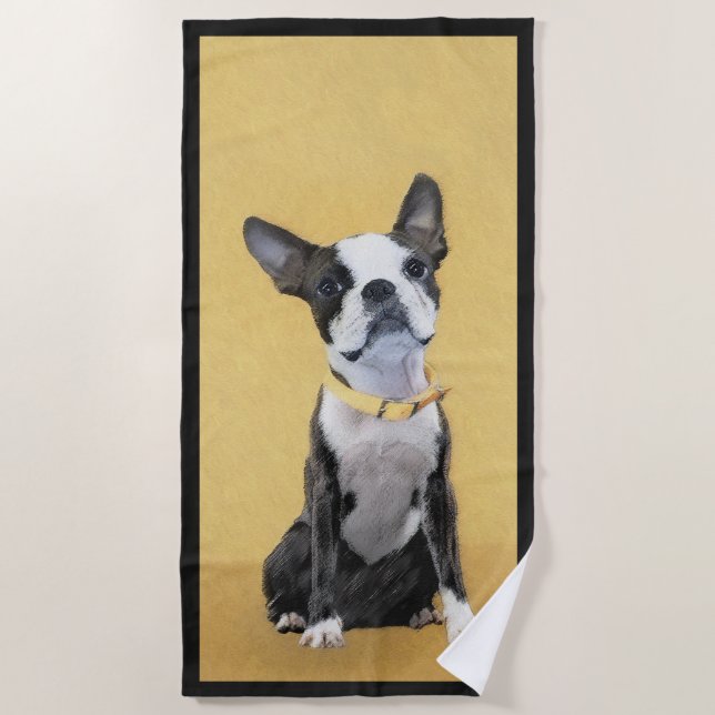 Serviette De Plage Boston Terrier Peinture - Cute Original Chien Art (Devant)