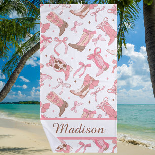 Serviette De Plage Bottes Preppy Western Pink Bow & Cowboy tendance