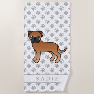 Serviette De Plage Bouledogue Mastiff Rouge Dessin Animé Mignon & Nom