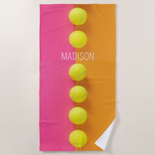 Serviette De Plage Boules de tennis de nom personnalisé (Devant)