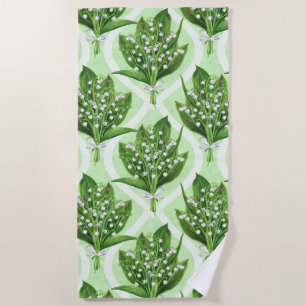 Serviette De Plage Bouquet de lys de la vallée fleurs sur vert