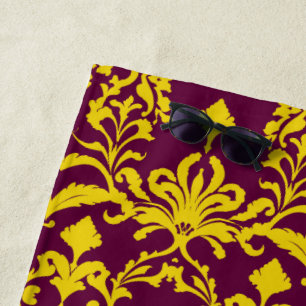 Serviette De Plage Bourgogne et Gold Royal Damask