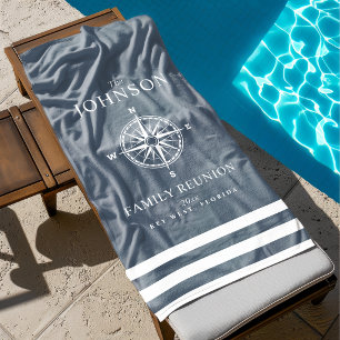 Serviette De Plage Boussole Thème Nautique Bleu Ardoise