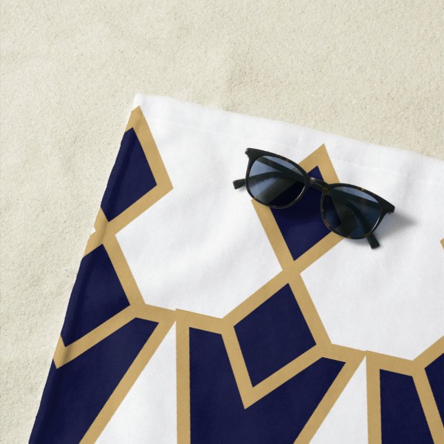 Serviette De Plage Bowties bleues et dorées (En situation)