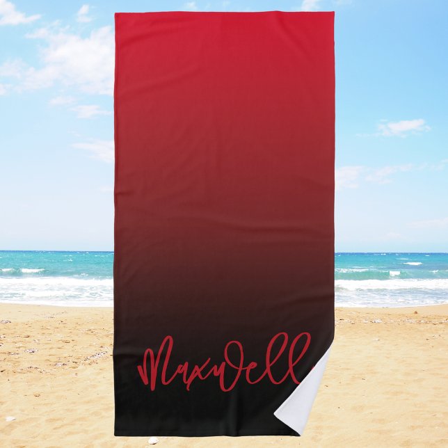 Serviette De Plage Boys Modern Black and Red Nom personnalisé (Créateur téléchargé)