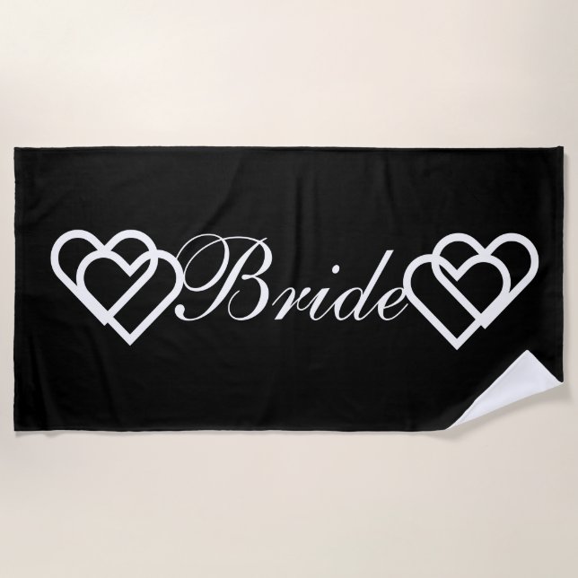 Serviette de plage Bride Black White Hearts (Devant)
