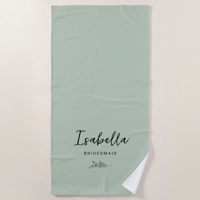 Serviette De Plage Bridesmaids Sage Green with Botanical (Devant)