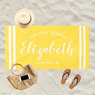 Serviette De Plage Bright Yellow Girls Weekend Nom personnalisé