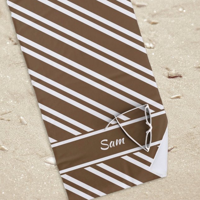 Serviette De Plage Brown et blanc personnalisés (brown and white striped beach towel to be personalized.)