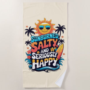 Serviette De Plage Brûlé Salé et Heureux – Vibes Rétro de Plage