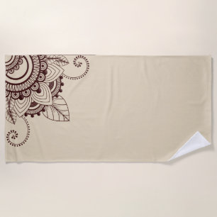 Serviette De Plage Brun et beige foncés, henné, Mehndi, motif