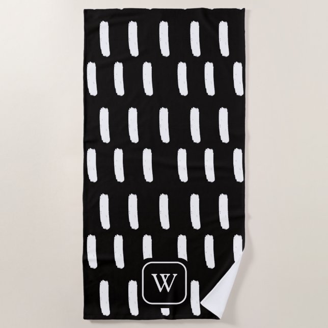 Serviette De Plage Brush noir minima Monogramme initial (Devant)