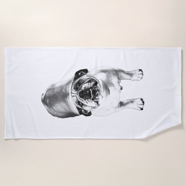 Serviette De Plage Bulldog (Chien à bulles) : regarde vers le haut, à (Devant)