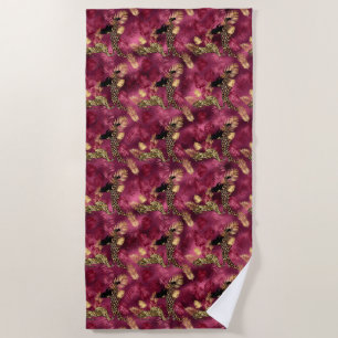 Serviette De Plage Burgundy and Gold Leopard Series Design 10